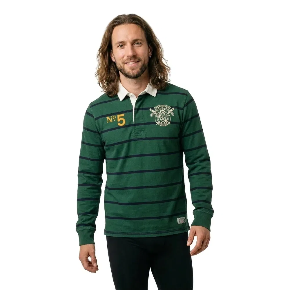 Лонгслив поло Superdry Double Emblem Stripe Rugby, зеленый — фото 3