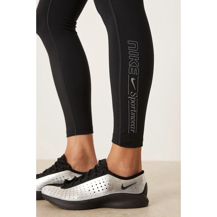 Женские леггинсы с высоким поясом и карманом Nike One Training Dri Fit Gym Life Swoosh High Rise Full Length, Черный — фото 4