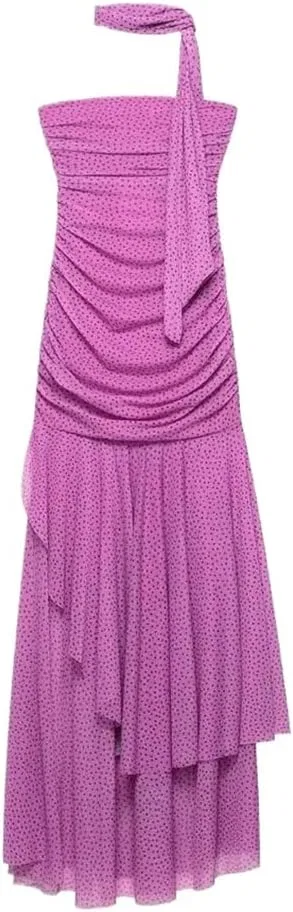 Женское асимметричное платье с горошком Off-shoulder, Fuchsia