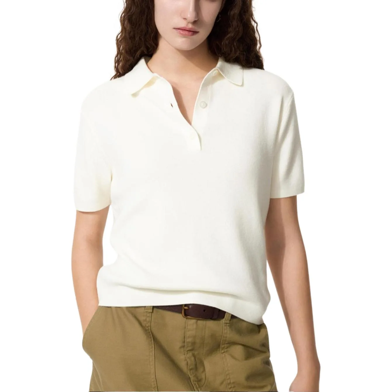 UNIQLO Футболка-поло женская SS26 Ivory с классическим воротником