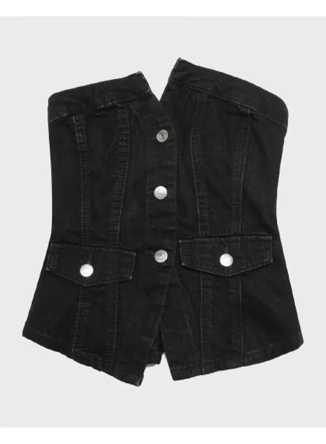 Топ джинсовый облегающий с корсетным верхом Zara, черный