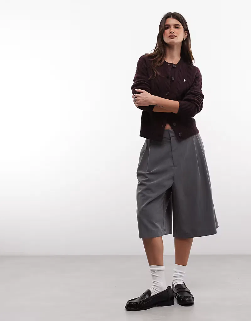 Кардиган Polo Ralph Lauren с логотипом Icon, связанный косами, из шерсти, коричневый — фото 2