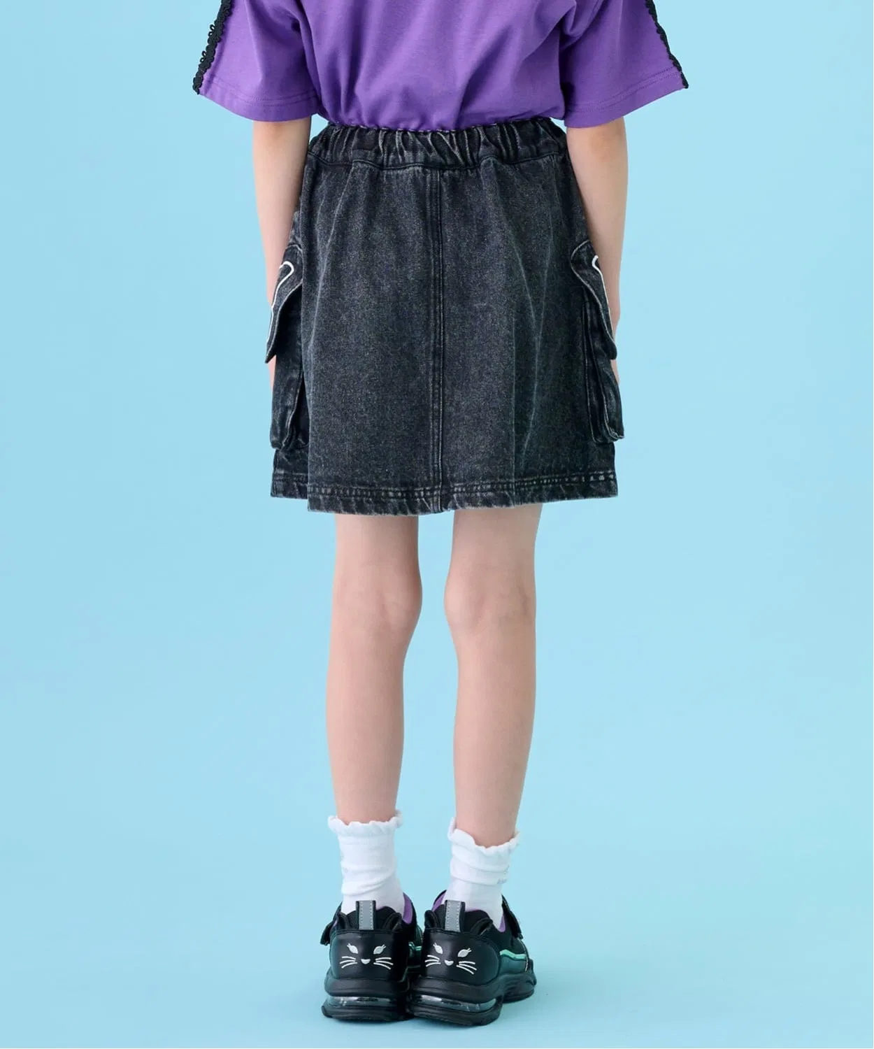 Детские джинсовые шорты-юбка с бабочками для девочек ANNA SUI mini, Blue — фото 3