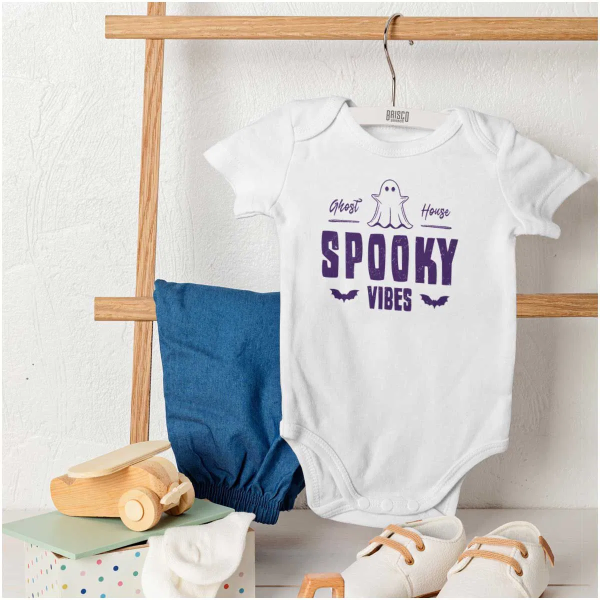 Детский боди-комбинезон с коротким рукавом Cool Halloween Ghost University Vibes Brisco Brands, White — фото 4