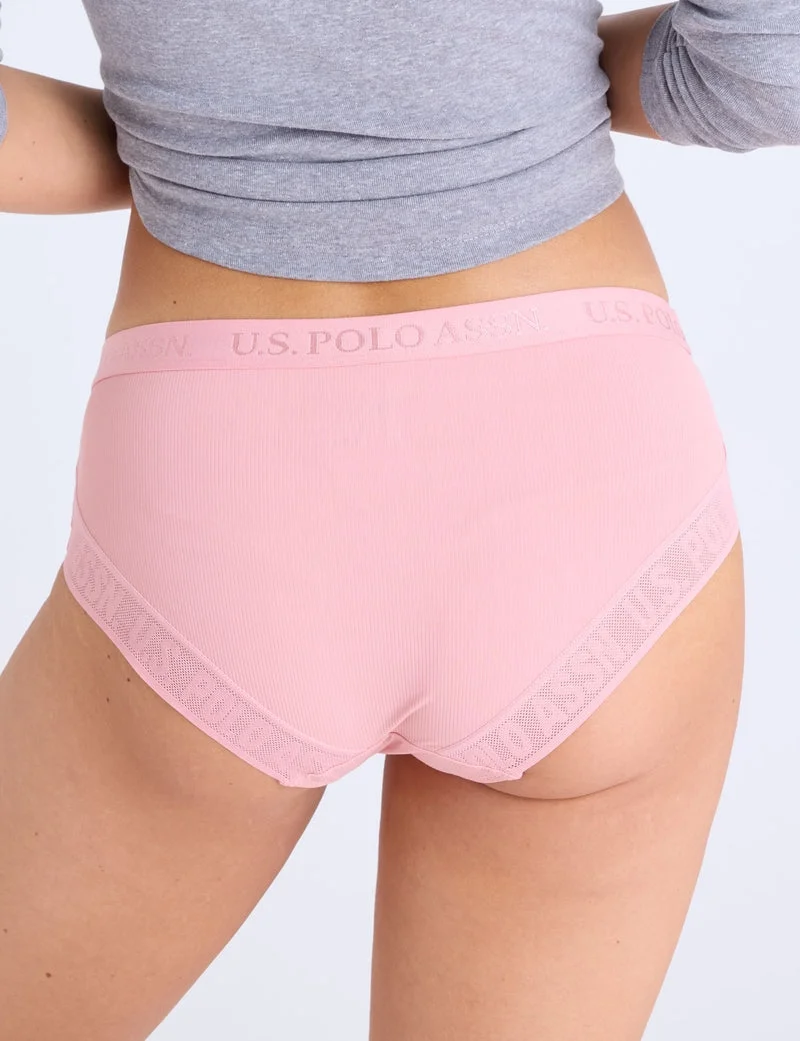 Женский комплект трусов U.S. Polo Assn. Ribbed Microfiber Hipsters, 3 шт, персиковый/розовый/темно-синий — фото 3