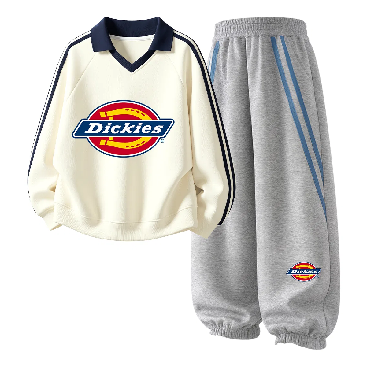 Детский комплект спортивной одежды с поло-воротником Dickies, Ivory White/Heather Gray