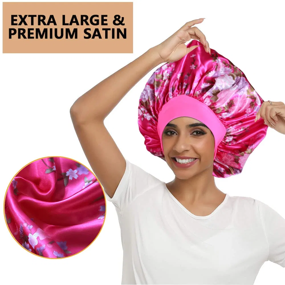 Шапочка для душа Satin Sleep Cap, Heniho, 3 шт, Flower Rose, Flower Purple — фото 2