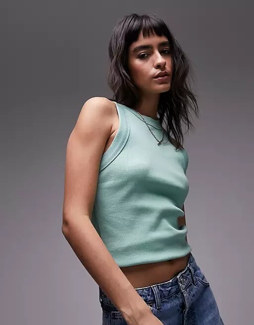 

Топ Topshop Ribbed Sleeveless With Boxy Cut, зеленый