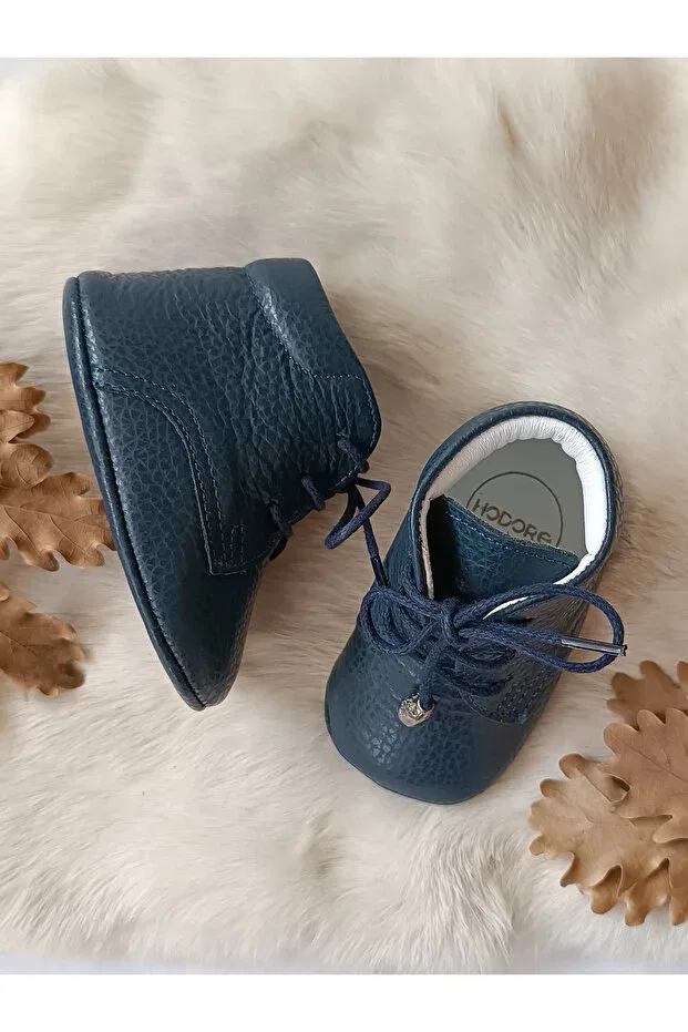 Детские пинетки из натуральной кожи Hodore, Navy Blue — фото 2