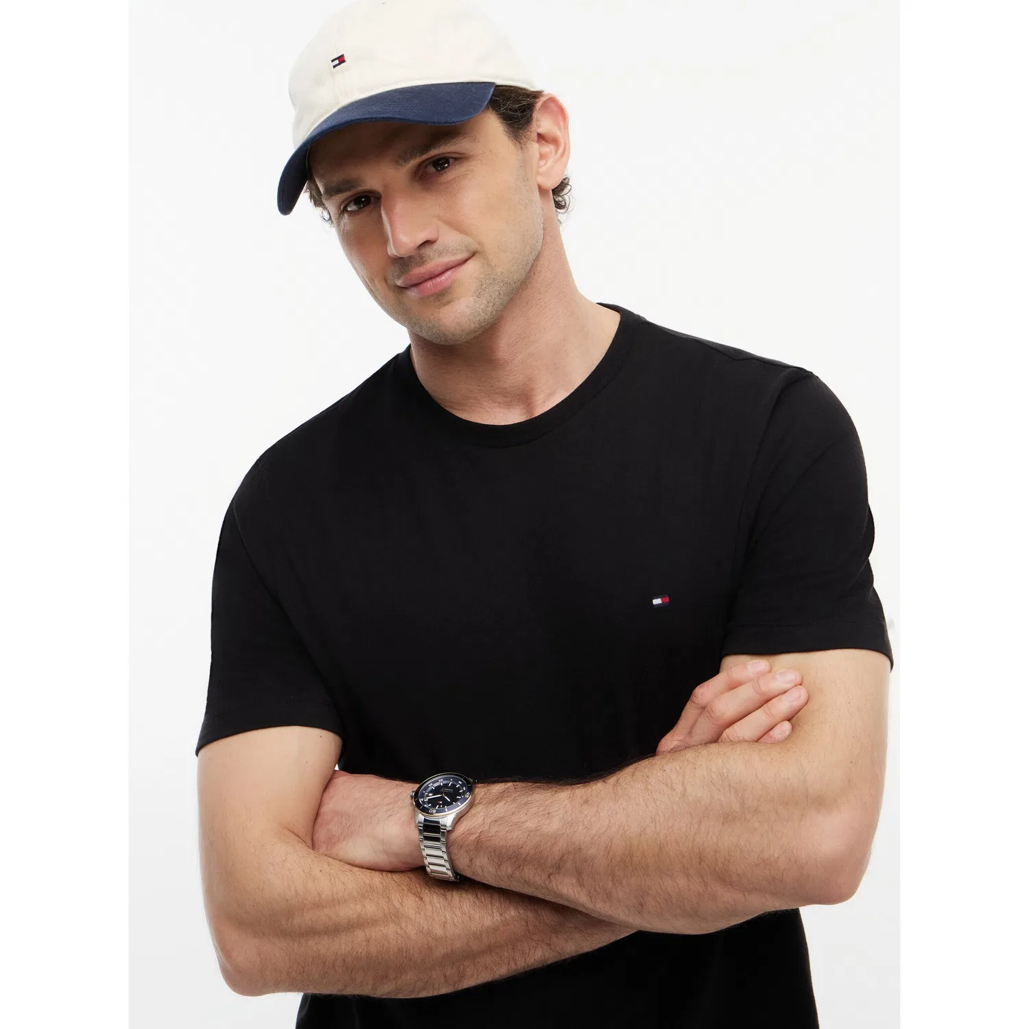 Мужская хлопковая футболка с вышивкой Tommy Hilfiger, Black — фото 2
