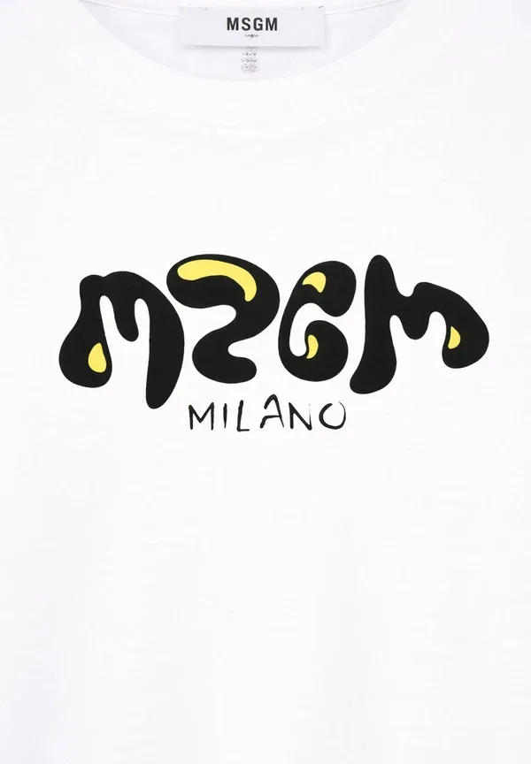 Футболка с принтом, хлопок, Print t-shirt Msgm, white, белый — фото 3