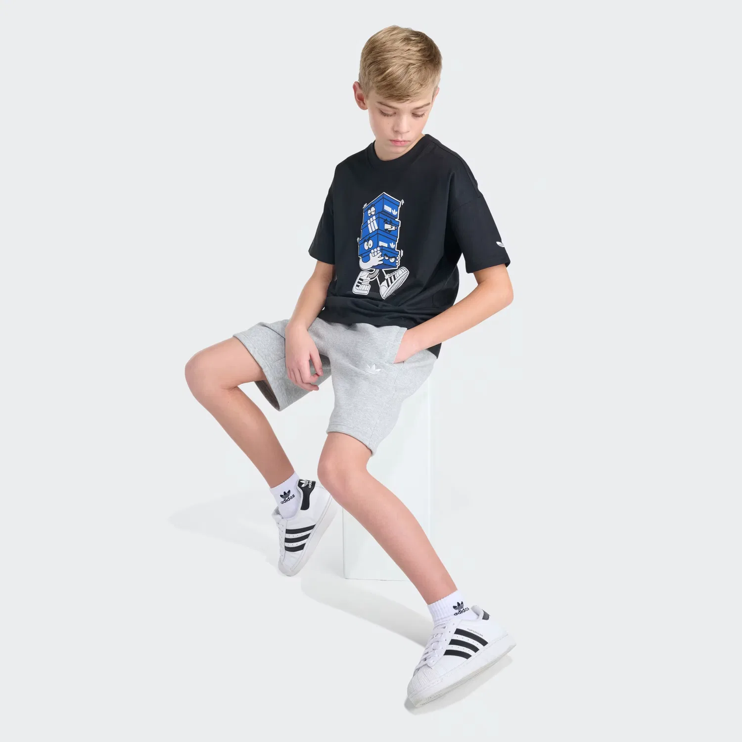 Детские шорты из флиса Essentials Adidas Originals, средне-серый меланж — фото 3