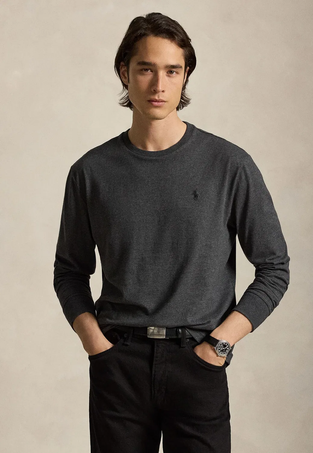 Облегающая трикотажная футболка с длинными рукавами Polo Ralph Lauren, Windsor Heather