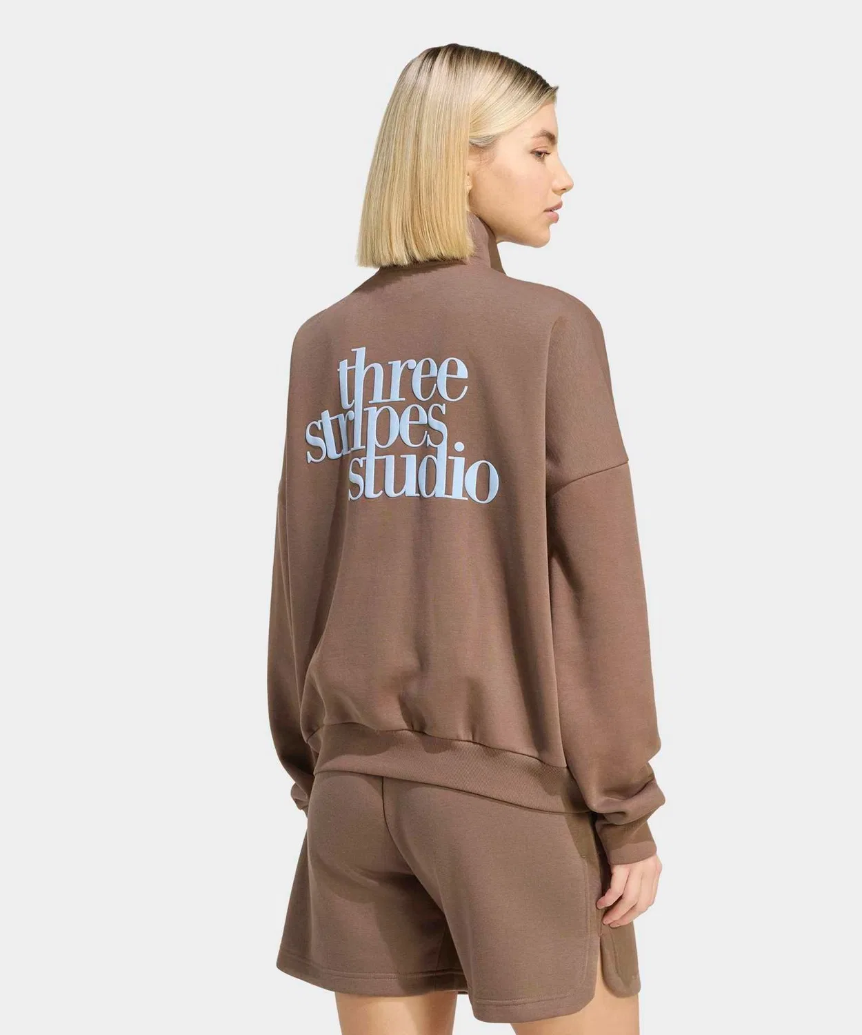 Женский лонгслив с принтом Three Stripes Studio Track Top Adidas, Brown — фото 2