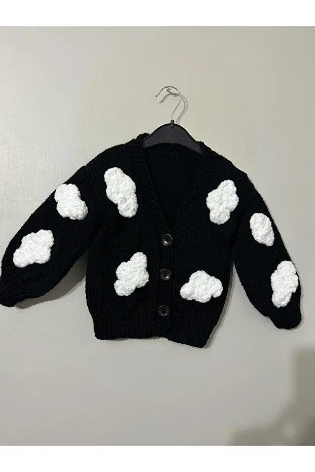 Детский вязаное кардиган без рукавов Hand knitted cloud cardigan El Örgüsü Cici Bebe, Черный