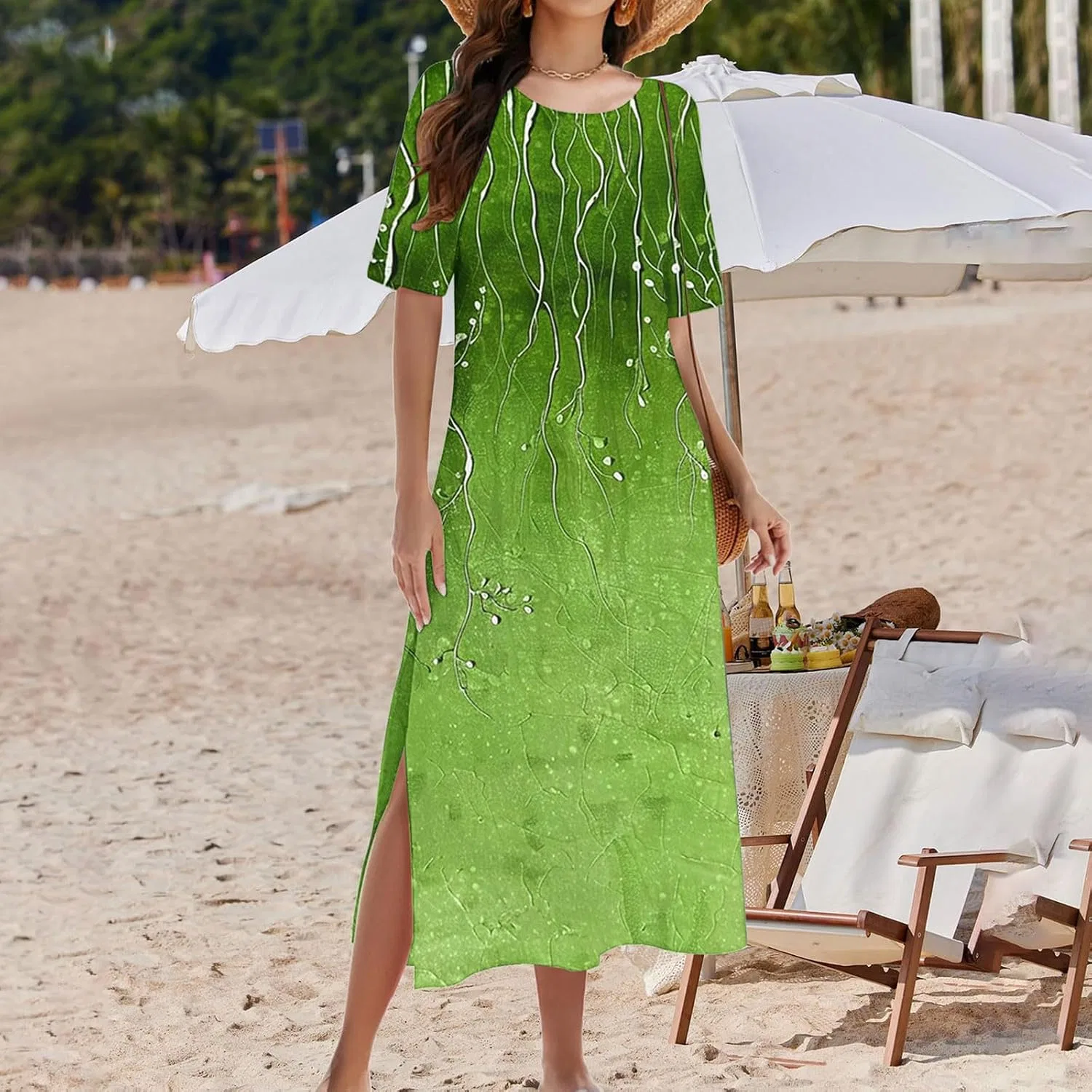 Женское свободное платье с принтом Casual, Green — фото 3