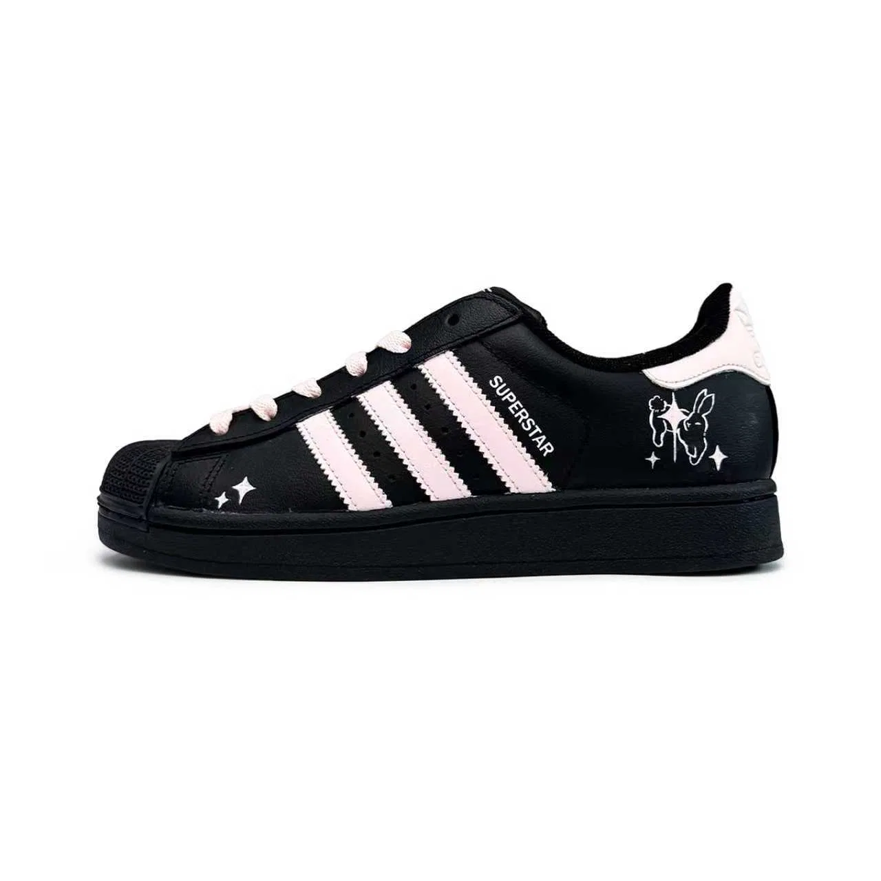 Детские кроссовки с принтом Adidas Originals Superstar 2, Black Pink — фото 3