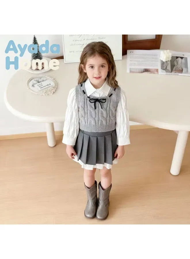 Комплект вязаный жилет рубашка и юбка в складку Ayada Home