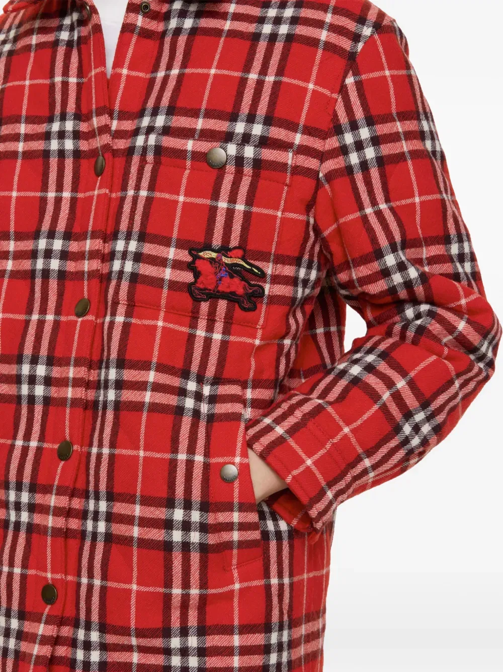 Шерстяная куртка Burberry в клетку с аппликацией, красный — фото 3