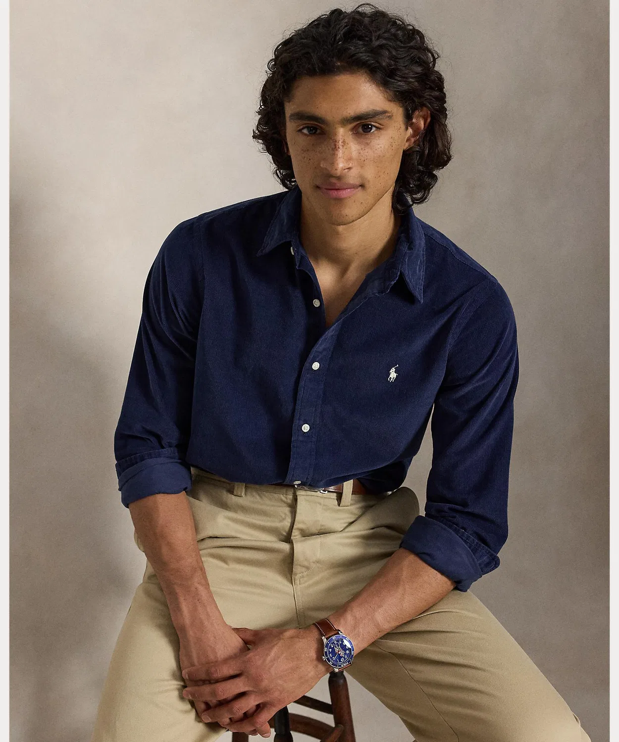 Мужская классическая рубашка из вельвета с длинным рукавомPolo Ralph Lauren, Navy