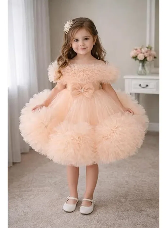 Платье с открытыми плечами и бантом Daddy'S Angel, персиковый — фото 2