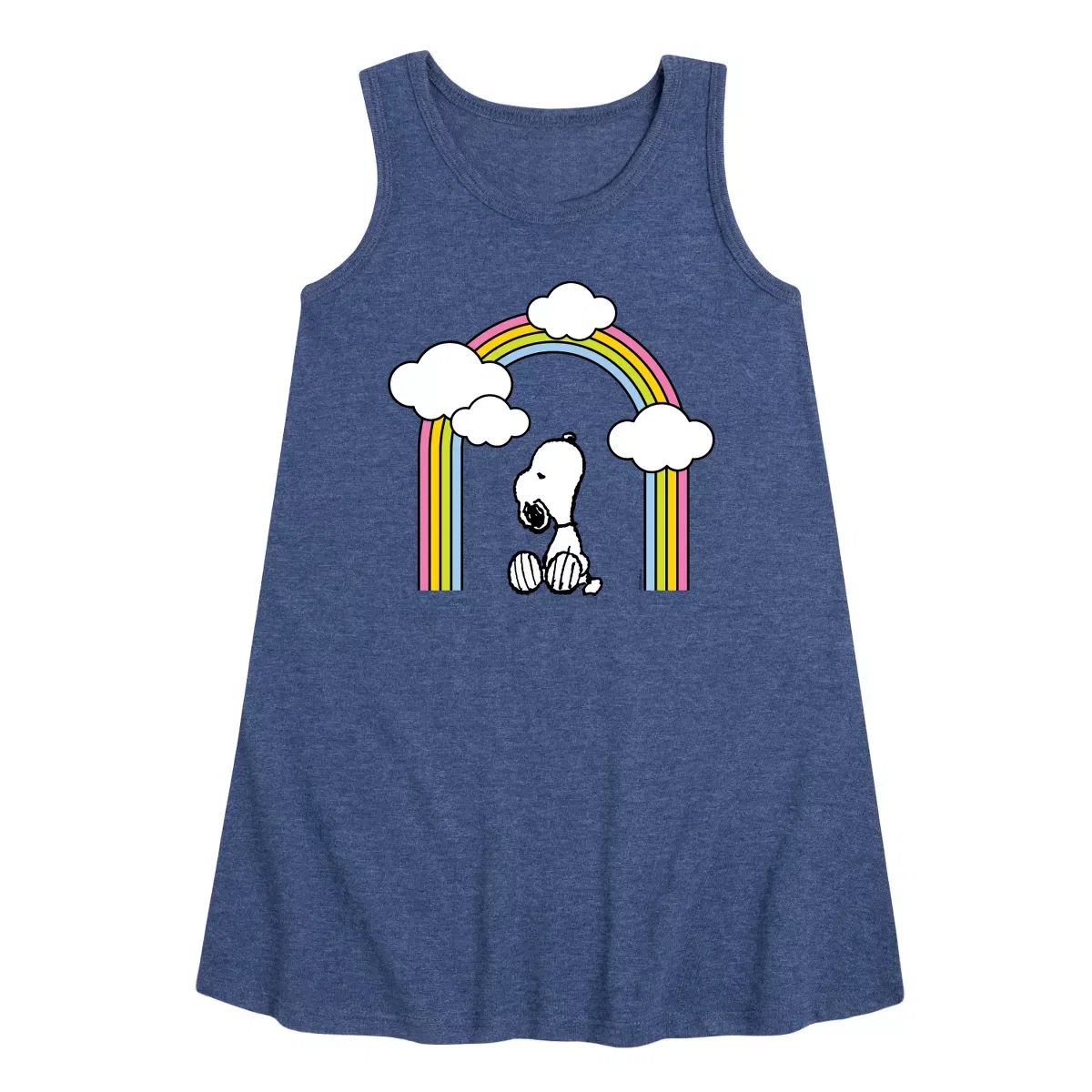 Детское платье-трапеция без рукавов Peanuts Snoopy Looking Up Rainbow, Heather Navy