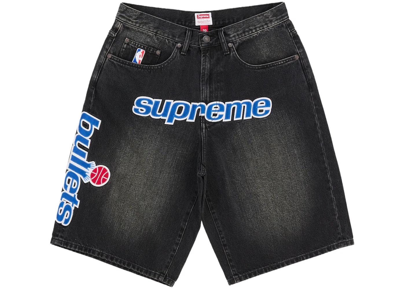 Мужские шорты из денима с принтом Supreme Mitchell & Ness Washington Bullets Baggy Denim Short, Black
