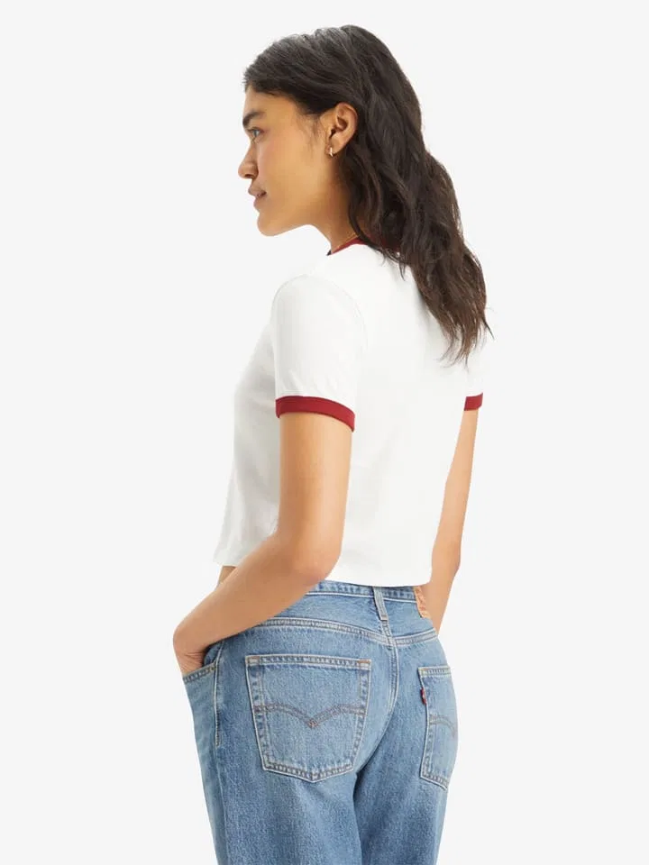 Женская укороченная футболка с логотипом Levi's, White/Red — фото 2