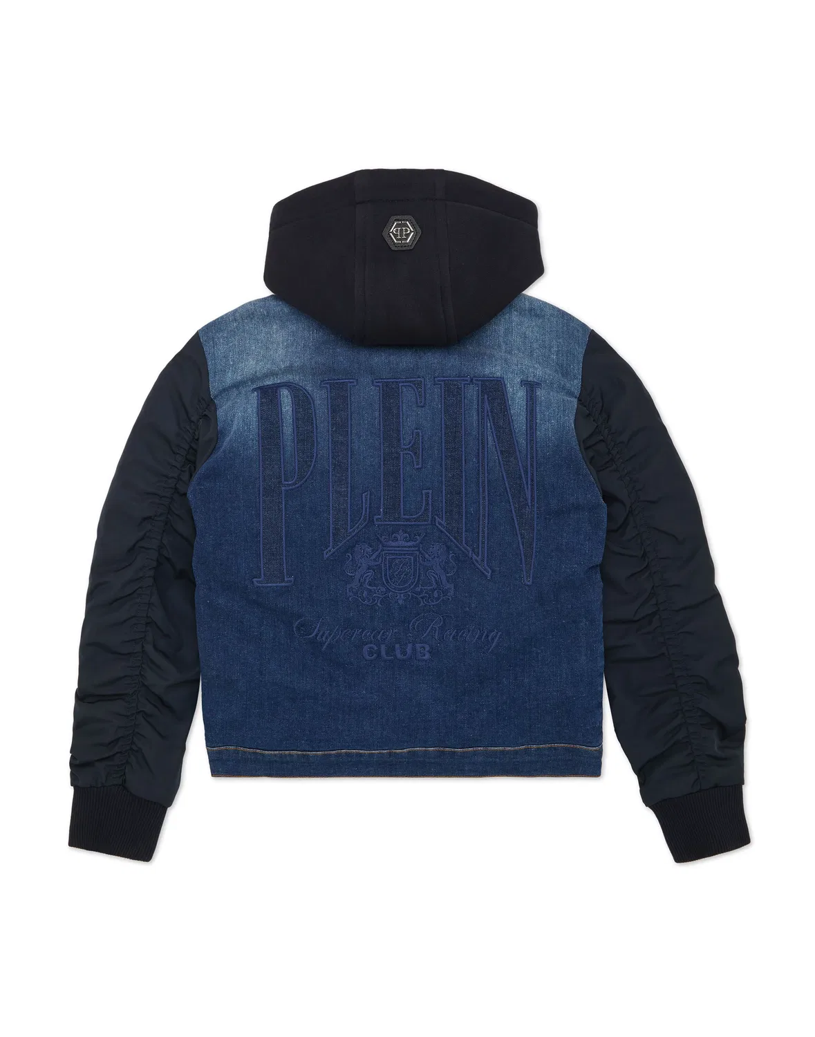 Детская джинсовая куртка оверсайз с кожаными вставками Racing Club PHILIPP PLEIN, Blue Shark — фото 2