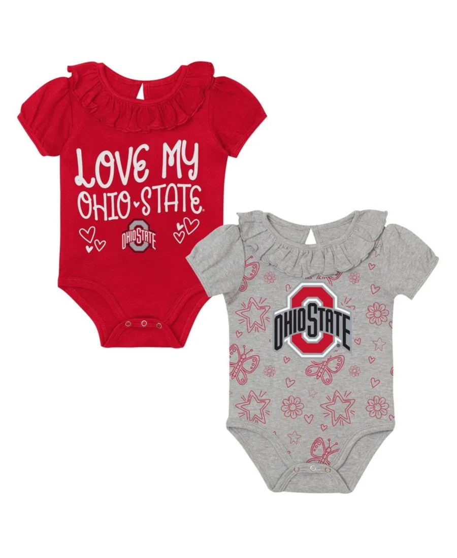 Комплект боди для малышей с рюшами, с принтом, Ohio State Buckeyes Outerstuff, Scarlet, Gray