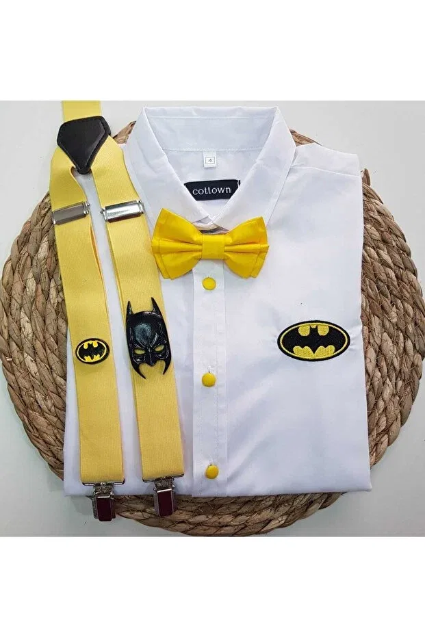 Детская рубашка для мальчиков с принтом Batman Concept Strap Bow Tie Shirt Cool Partyshop, Yellow