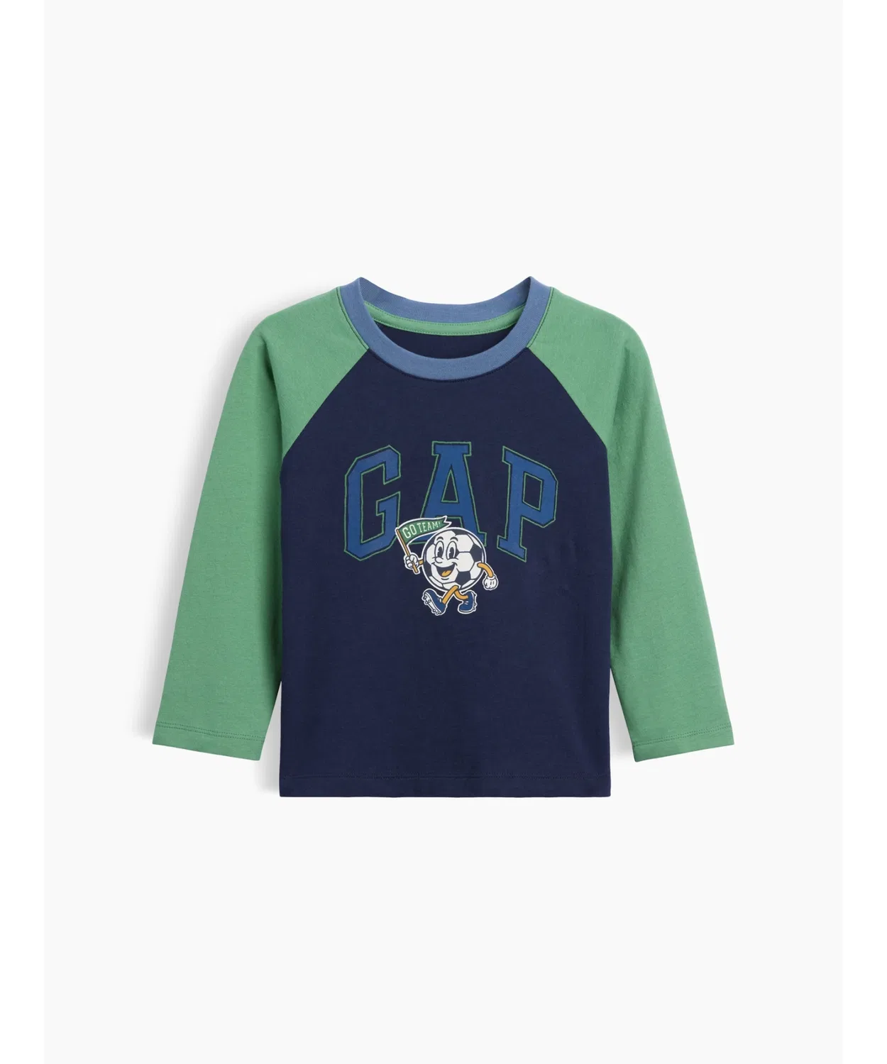 Детская футболка с длинным рукавом цвет-блок, с принтом GAP, модель Color Block GAP Logo T-Shirt GAP, Navy