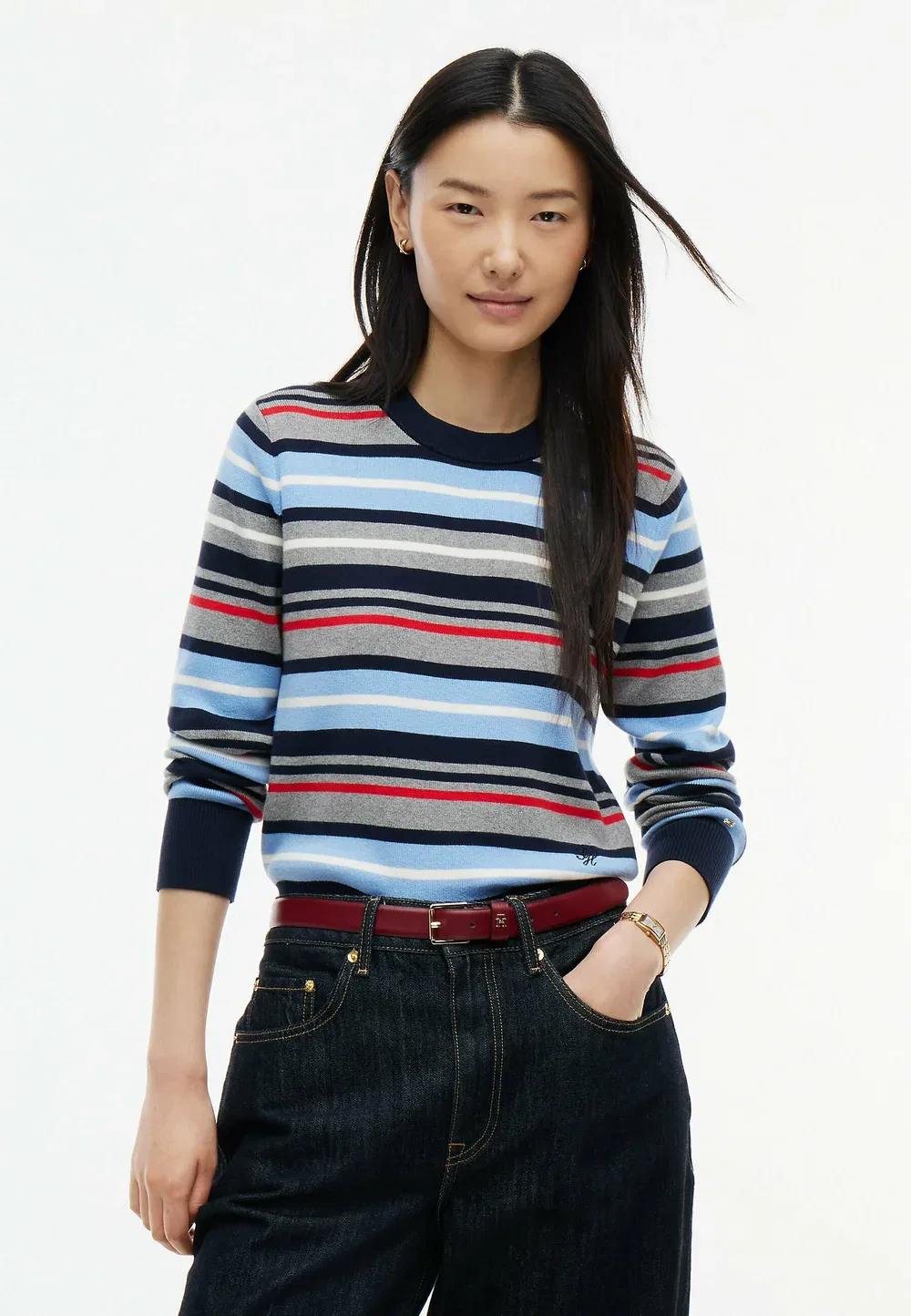Тканый джемпер премиум-класса с круглым вырезом Tommy Hilfiger, Medium Grey Htr Multi Stp
