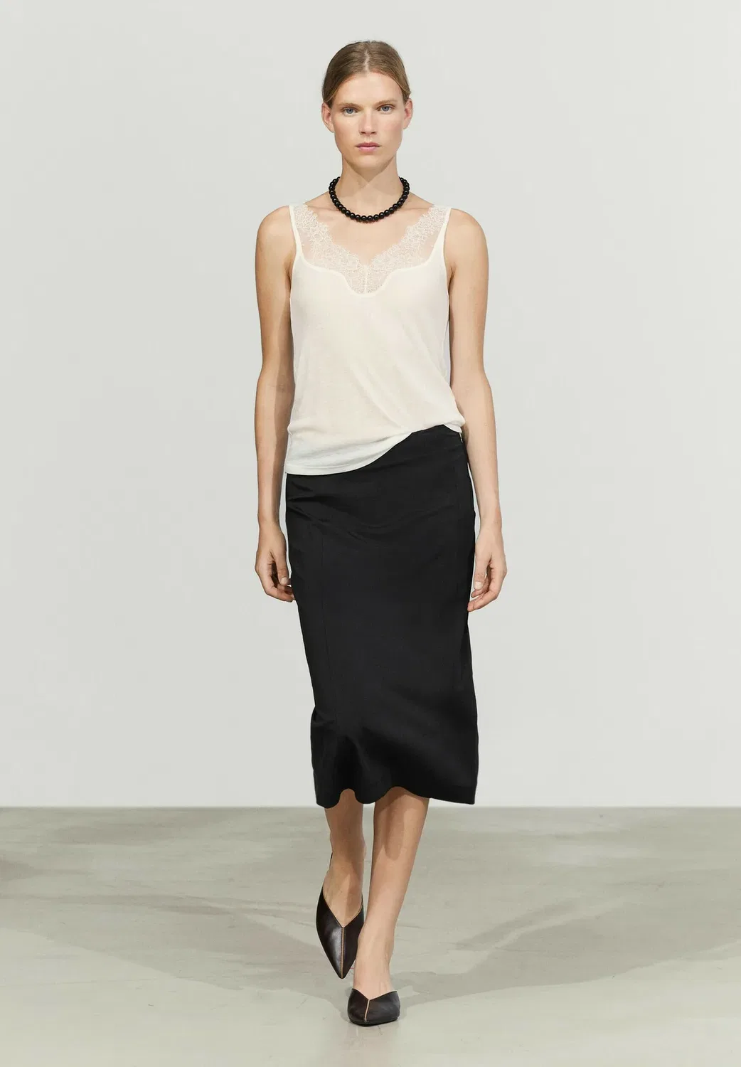 Топ-Майка с кружевной отделкой и бретелями Massimo Dutti, White — фото 2