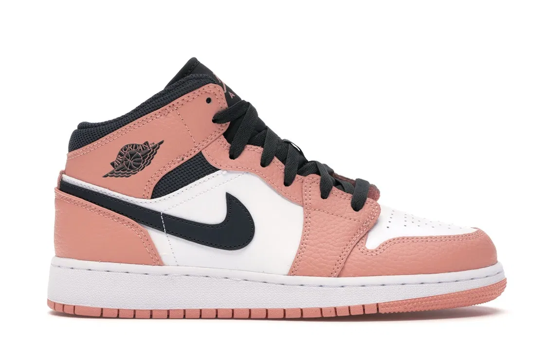 Детские кроссовки Lifestyle с кожаным верхом Jordan 1 Mid, Pink Quartz/Dark Smoke Grey-White