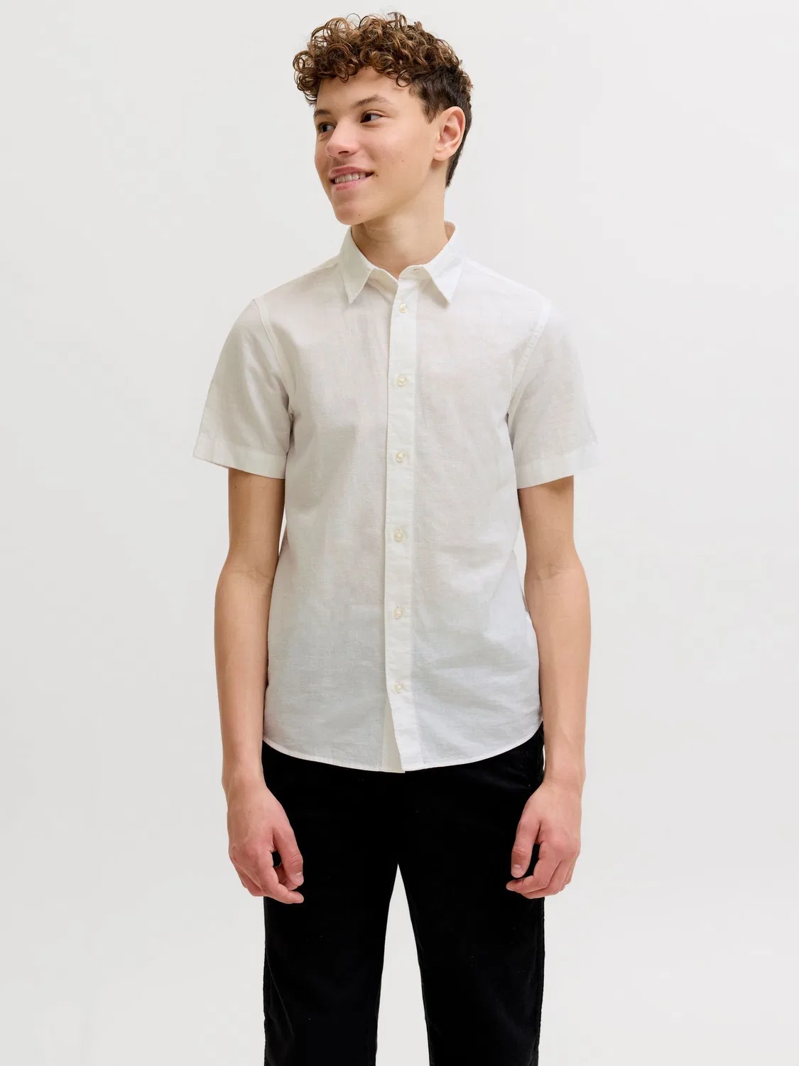 Рубашка с коротким рукавом из льняной смеси JACK & JONES Junior, белый
