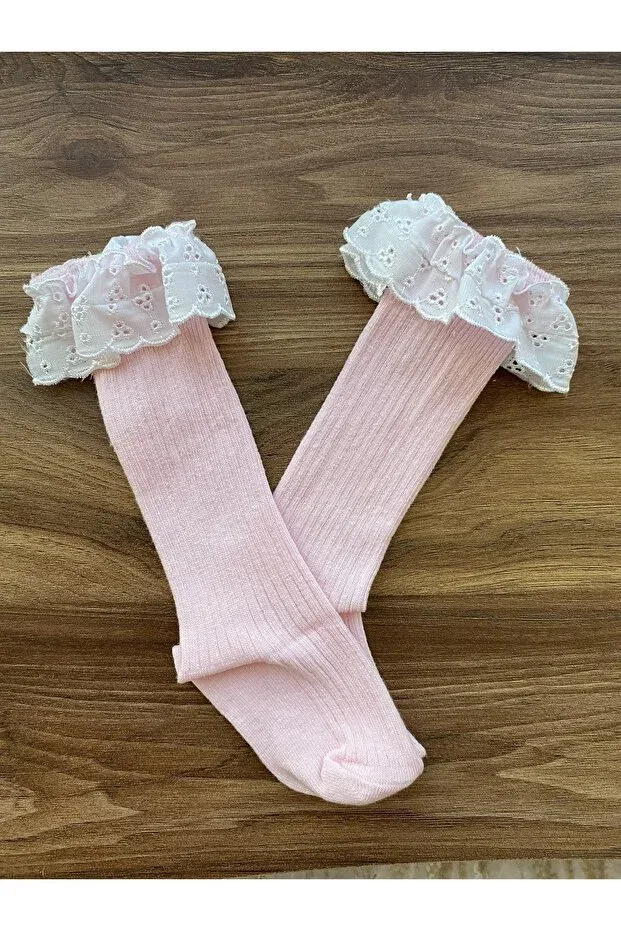 Детские носки для девочек с узором Scalloped knee socks baby Cherub, Pink — фото 2