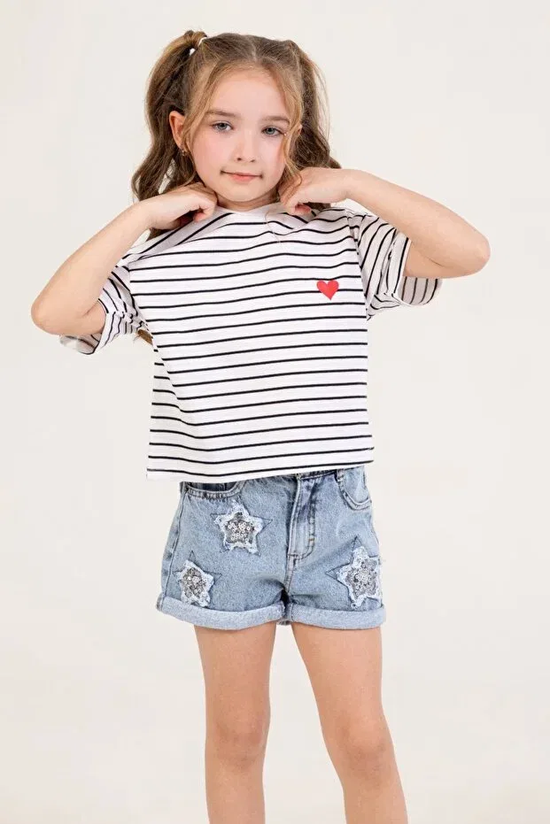 Детские шорты для девочек с вышивкой звездой Dmb Boys & Girls, Blue — фото 3