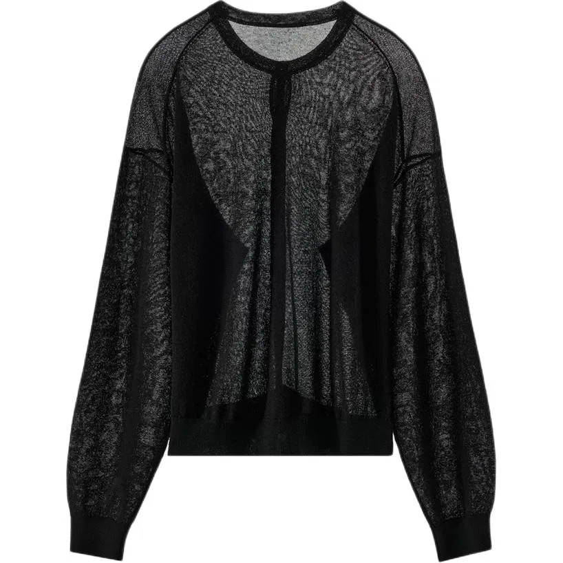 Женский свитер с круглым вырезом Black ZARA, Черный — фото 3