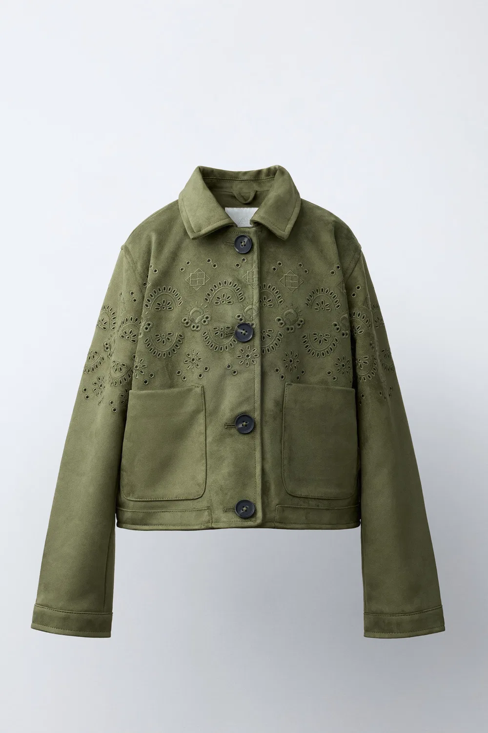 Куртка из искусственной замши с вышивкой ZARA, Khaki