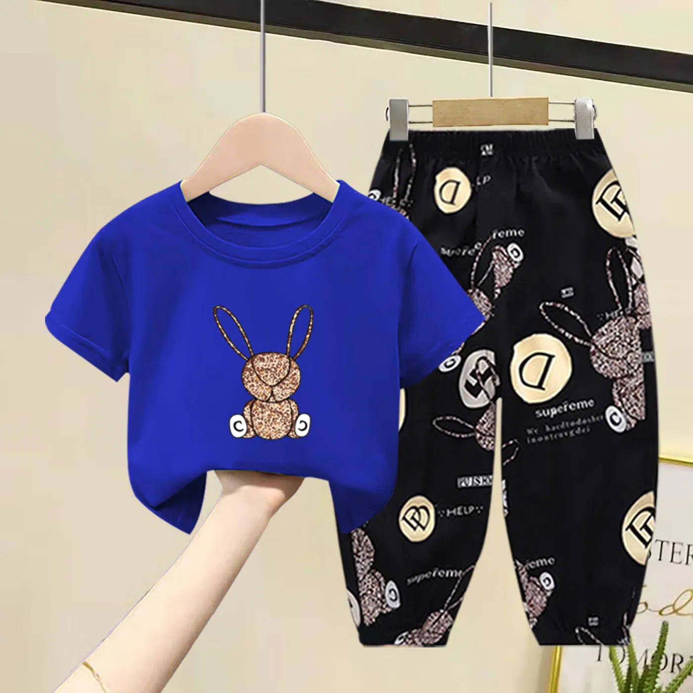 Комплект детский с принтом из 2 предметов 2 pcs 2-9years boys/girls pants suit Chicpoint, синий