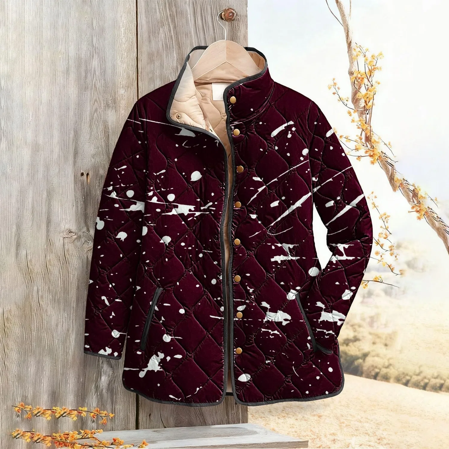 Женская куртка оверсайз с принтом Fashion Oversized Jackets Women Winter Heavy Fashion Graphic Pullover Tops Long Sleeve Coats, Rosso — фото 3