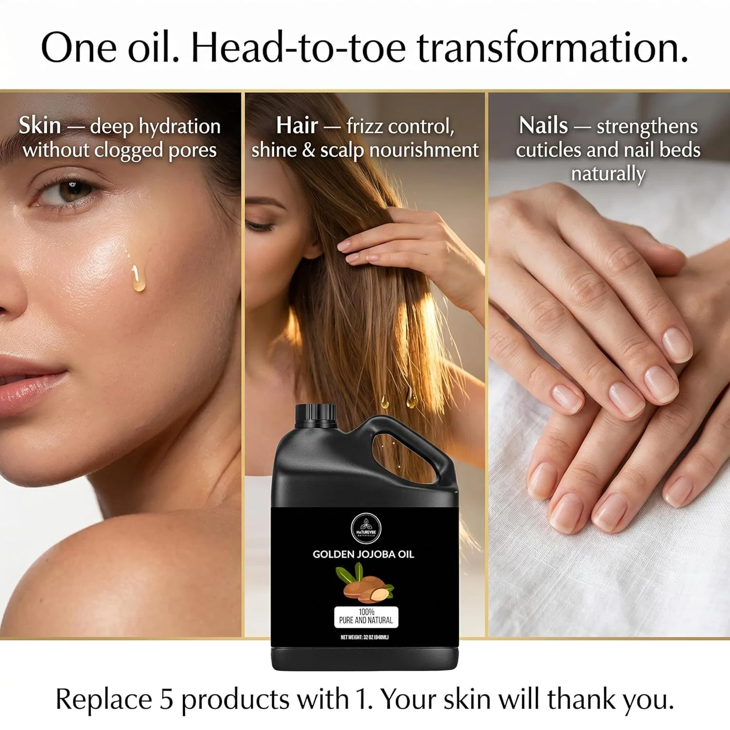 Масло для тела и волос, Jojoba Oil, Naturevibe Botanicals, 946 мл — фото 4