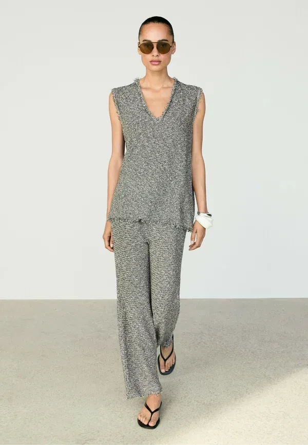 Брюки из матовой ткани Flowing speckled pants Massimo Dutti, серый — фото 2