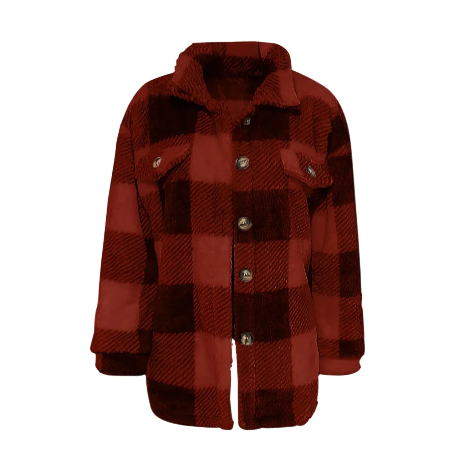 Женское пальто с принтом Oversized Lightweight Lapel Casual Plaid Long Sleeve Elegant Winter Jacket, Red — фото 3