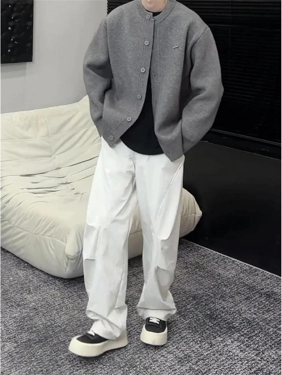 Женский кардиган свободного кроя, с круглым вырезом, Gray Cardigan — фото 3