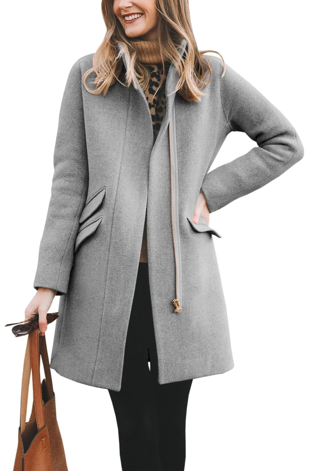 Женское зимнее пальто с молнией Classic Open Front Zipper, grey
