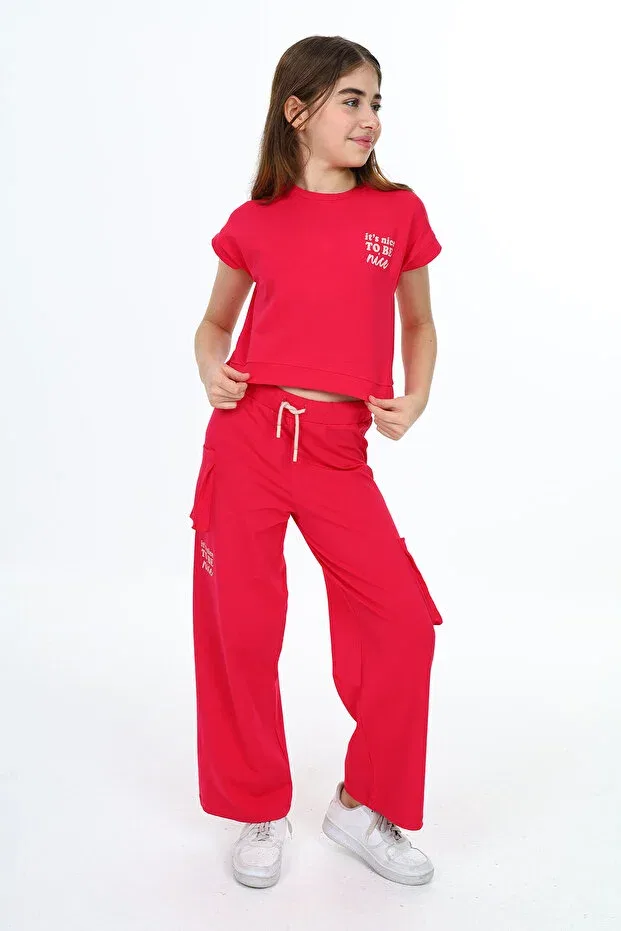 Детский спортивный костюм для девочек с принтом It Is Nice Printed Tracksuit Set Toontoy, Dark Fuchsia — фото 3
