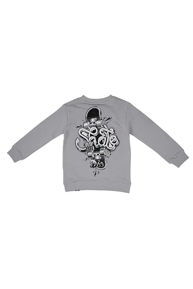 Детские свитшот для девочек с принтом Skateboard Slogan Print No Fear, Gray — фото 2