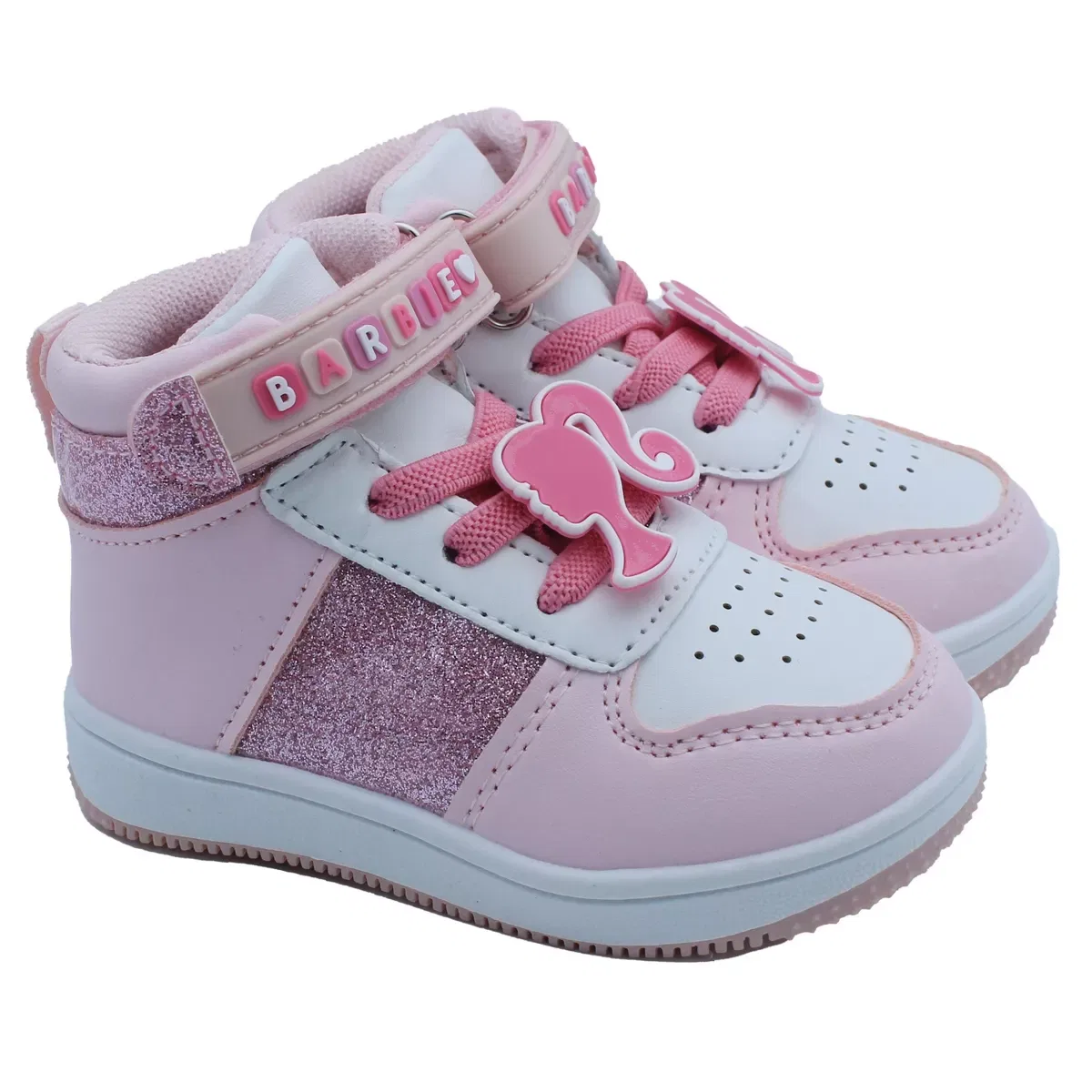 Детские кроссовки для девочек высокие Barbie, Pink Glitter Barbie — фото 2